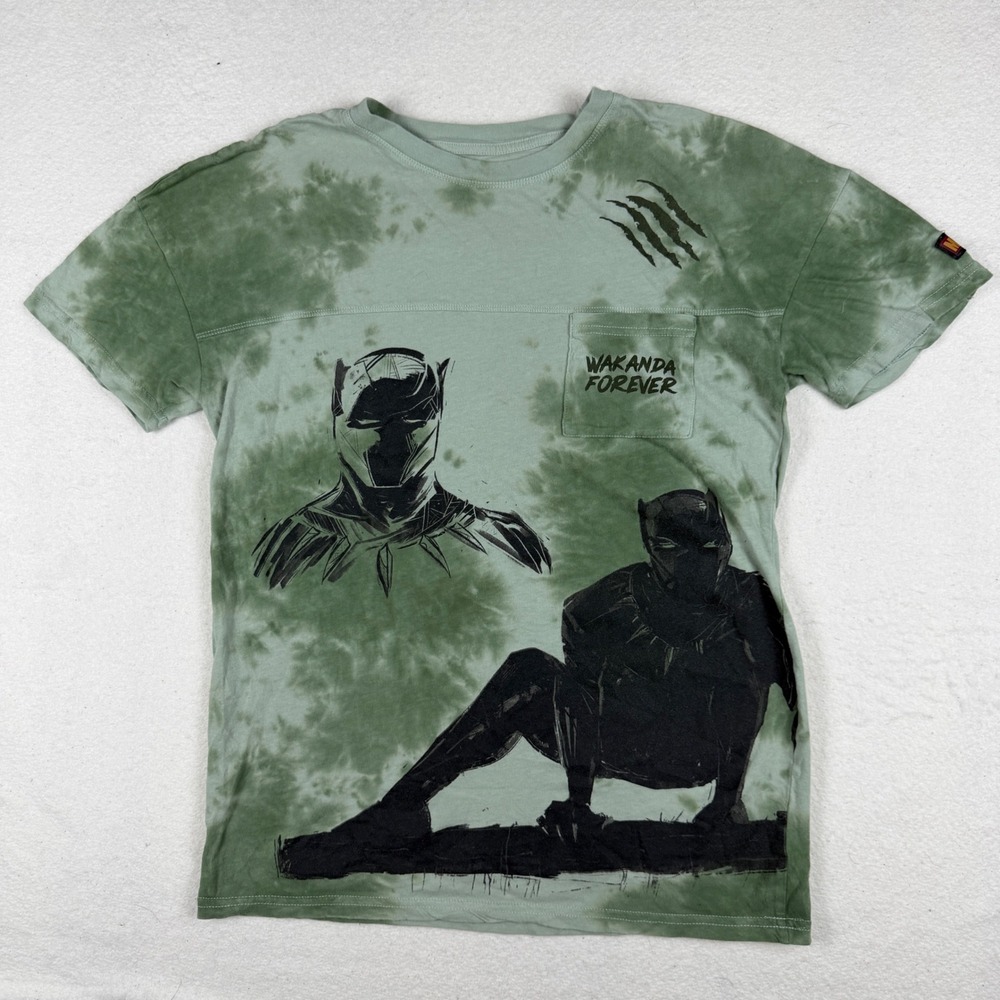 Marvel Black Panther Wakanda Forever Green Tie Dye Pocket T-Shirt Kids‎ XL